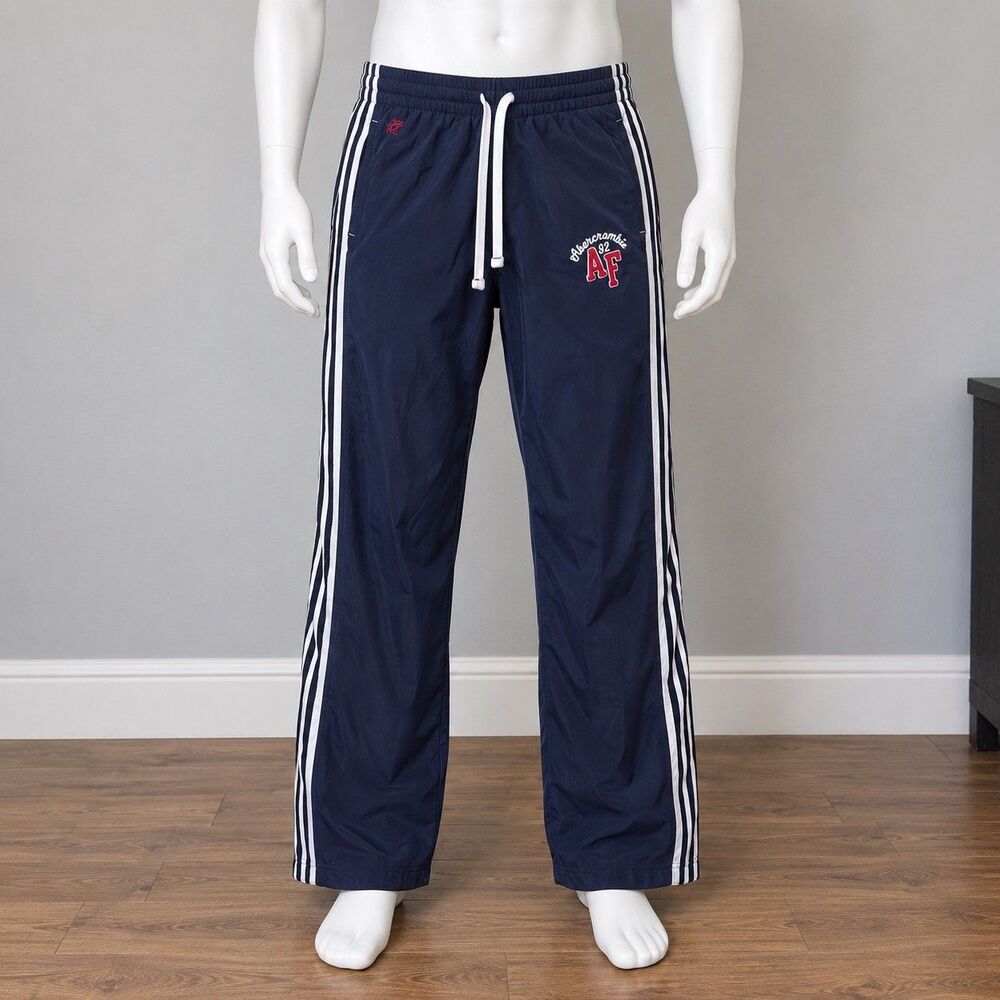 Vintage Abercrombie Fitch Track Pants Medium Navy Blue Y2K Snap Ankle Calf Hem